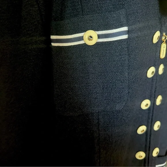 RARE St. John Military Navy Blue Jacket Blazer Santana Marie Gray Wool/Rayon 14 - Picture 8 of 15